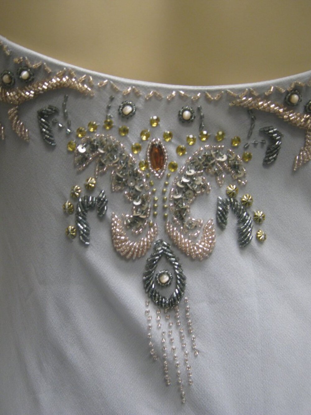 Sue Wong Nocturne Dress Y2K Cocktail 76 Flapper Grey Silver Gold Beaded Art Deco - Picture 5 of 16